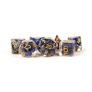 Fanroll - 16mm Resin Polyhedral Dice Set: Pearl Royal Blue w/ Gold Numbers