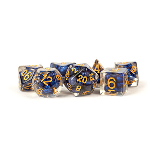 Fanroll - 16mm Resin Polyhedral Dice Set: Pearl Royal Blue w/ Gold Numbers
