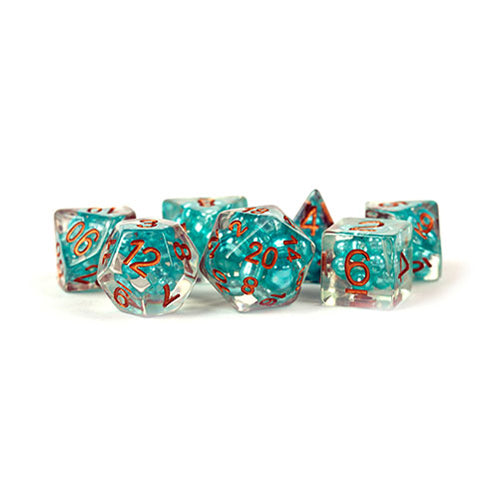 Fanroll - 16mm Resin Polyhedral Dice Set: Pearl Teal w/ Copper Numbers