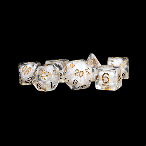 Fanroll - 16mm Resin Polyhedral Dice Set: Pearl w/ Copper Numbers