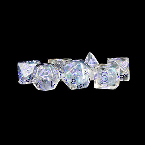 Fanroll - 16mm Resin Polyhedral Dice Set: Pearl with Purple Numbers