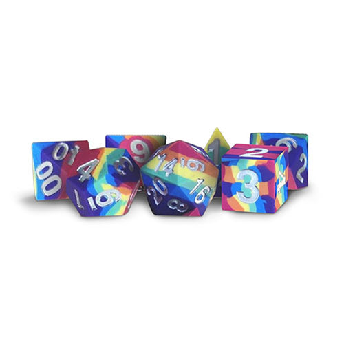 Fanroll - 16mm Sharp Edge Silicone rubber Poly Dice Set: Rainbow