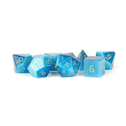 Fanroll - 16mm Stone Poly Dice Set: Engraved Cats Eye Aquamarine