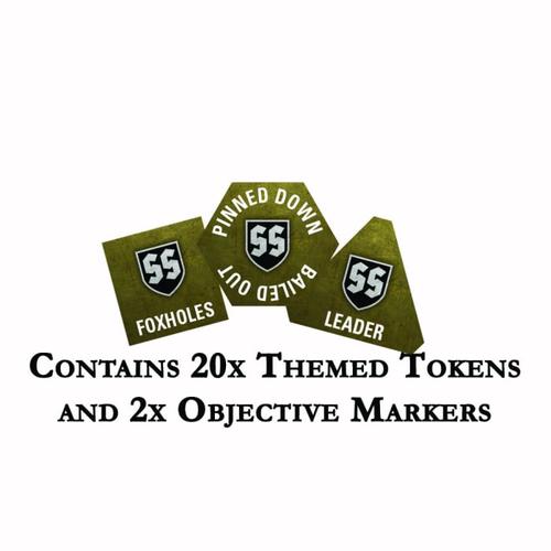 Flames of War: Waffen-SS Tokens (x20) & Objectives (x2)