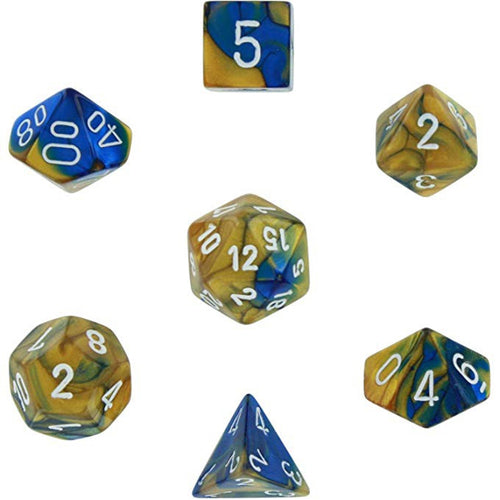 Gemini Polyhedral Dice 7 Set: Blue-gold/white