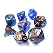 Lustrous Polyhedral Azurite/gold 7-Die Set (with bonus die)
