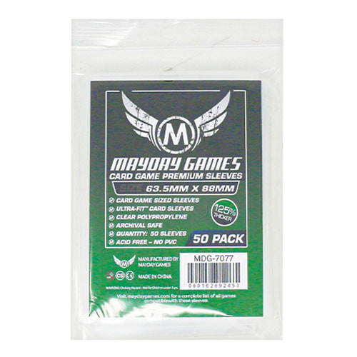 Mayday Premium 50 Clear Standard Card Sleeves 63.5 x 88mm | Zatu Games Mayday Premium 50 Clear Standard Card Sleeves 63.5 x 88mm | Zatu Games