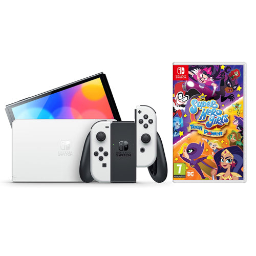 Nintendo Switch (OLED Model) - White Bundle with DC Super Hero Girls: Teen Power