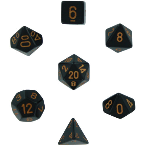 Opaque Polyhedral Dice 7 Set: Black/gold