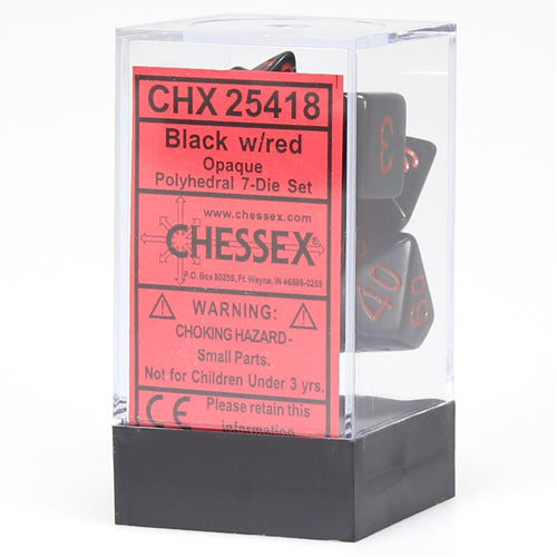 Opaque Polyhedral Dice 7 Set: Black/red