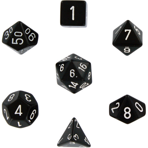 Opaque Polyhedral Dice 7 Set: Black/white