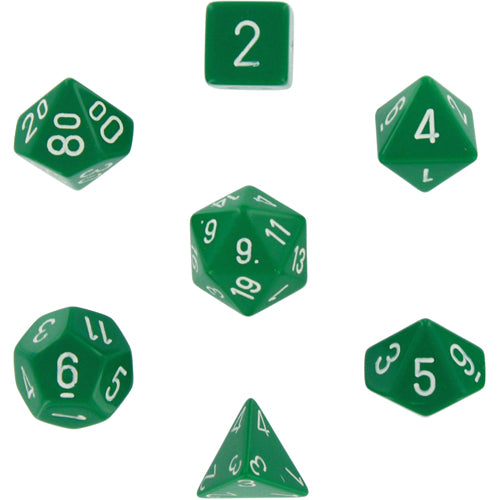 Opaque Polyhedral Dice 7 Set: Green/White