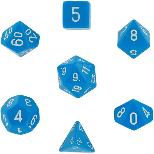Opaque Polyhedral Dice 7 Set: Light Blue/white