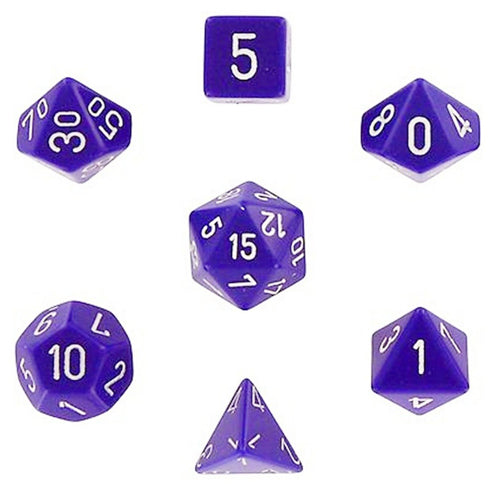Opaque Polyhedral Dice 7 Set: Purple/white
