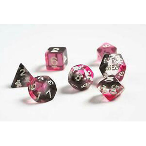Pink, Clear, Black Resin Polyhedral Dice Set