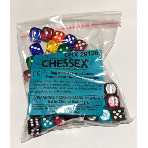 Polyhedral 16mm D6 With Pips Dice: Bag of 50 Assorted