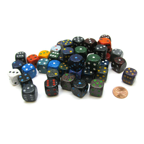 Polyhedral 16mm D6 w/pips Dice: Bag of 50 Assorted: Speckled