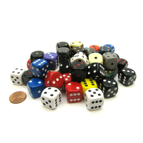 Polyhedral 16mm D6 w/pips dice: Bag of 50 Assorted: Opaque
