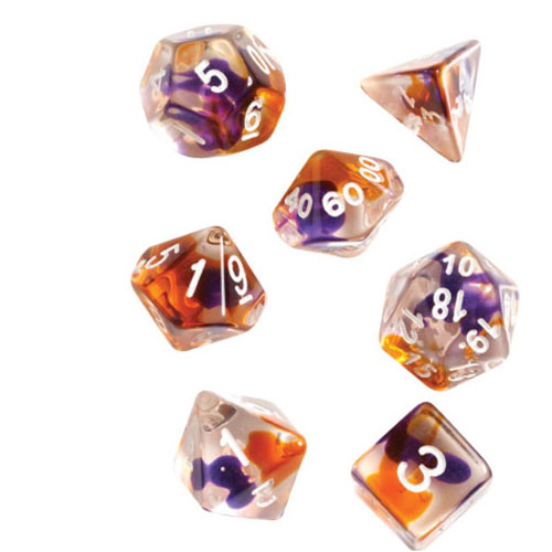 Purple, Orange, Clear Polyhedral Dice Set