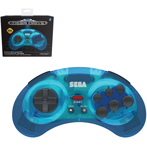 Retro-Bit Official SEGA MegaDrive Wireless Controller with Bluetooth (Clear Blue)