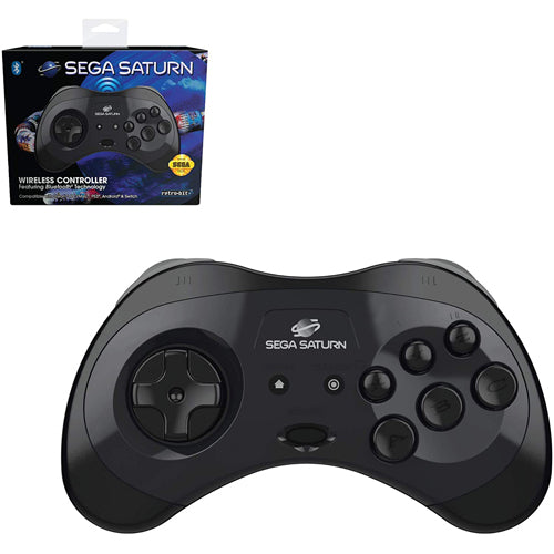 Retro-Bit Official SEGA Saturn Wireless Controller with Bluetooth (Black)