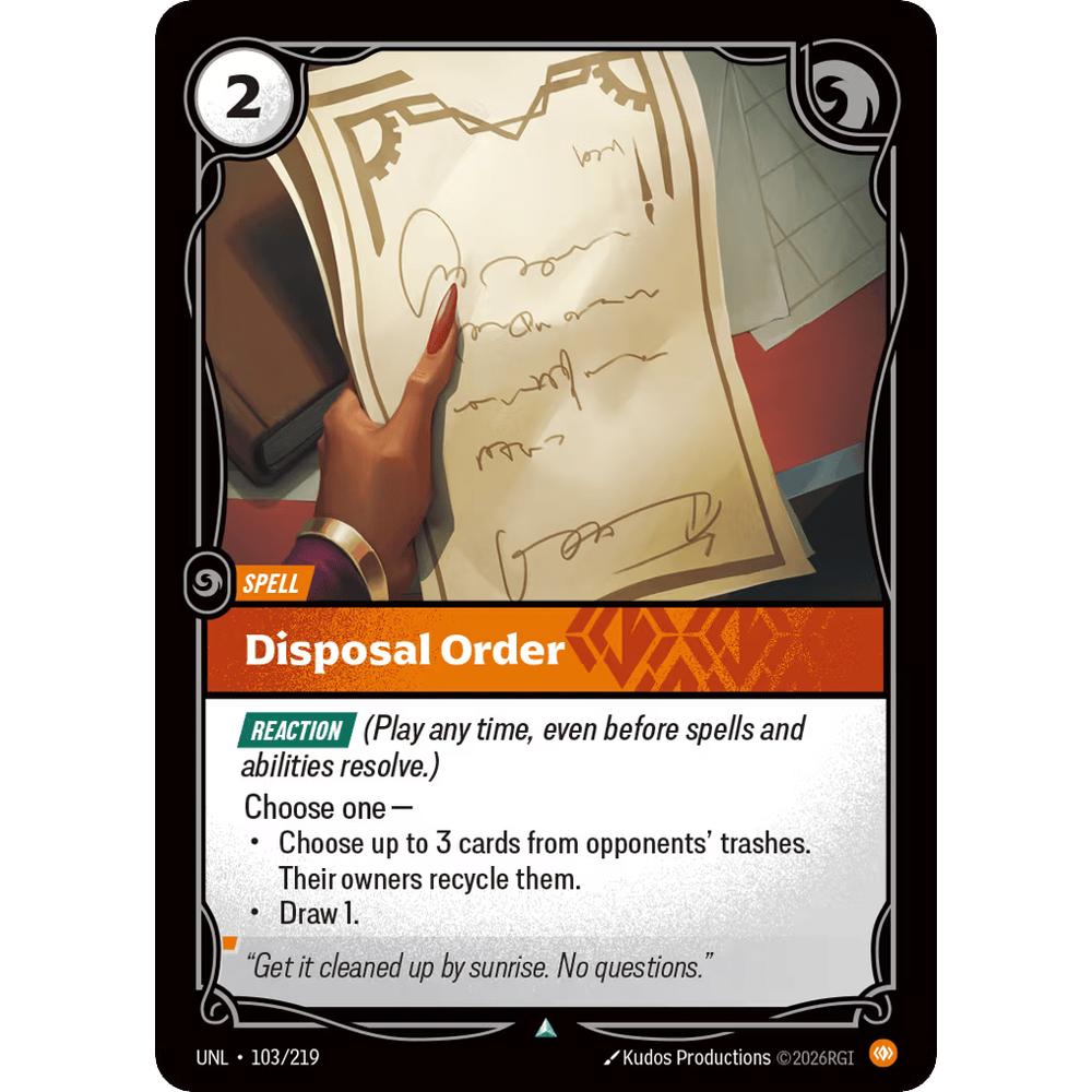 Disposal Order UNL 103/219 - Foil