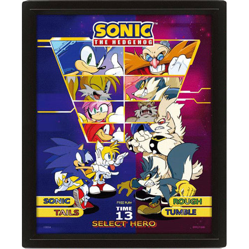 Sonic The Hedgehog 3D Lenticular Framed Poster Select Your Fighter 26 x 20 cm