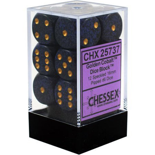 Speckled D6 Dice Set Of 12: Golden Cobalt