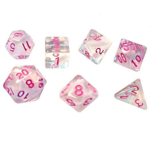 White Cloud & Pink Ink Polyhedral Dice Set