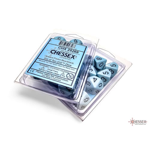 Chessex – Opaque Pastel Blue/black d10 (Set of 10)