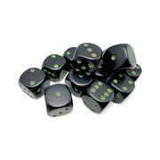 Opaque 16mm d6 Black/green Dice Block (12 dice)