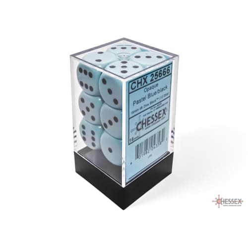 Chessex – Opaque 16mm d6 Pastel Blue/black Dice Block (12 dice)