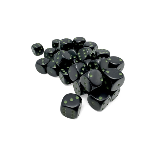 Opaque 12mm d6 Black/green Dice Block (36 dice)