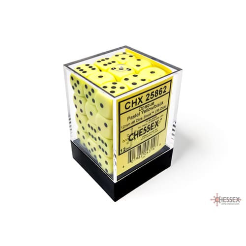Chessex – Opaque 12mm d6 Pastel Yellow/black Dice Block (36 dice)