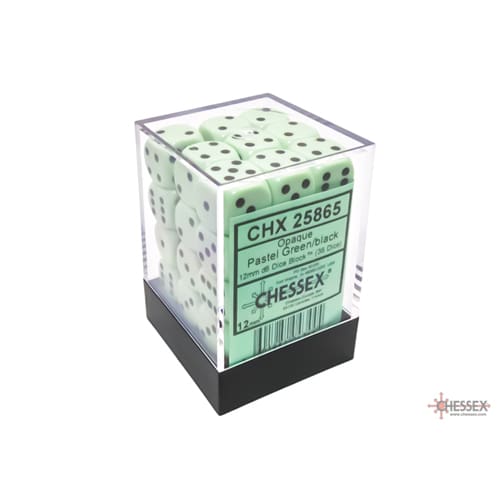 Chessex – Opaque 12mm d6 Pastel Green/black Dice Block (36 dice)