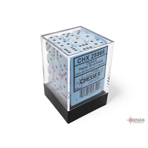 Chessex – Opaque 12mm d6 Pastel Blue/black Dice Block (36 dice)