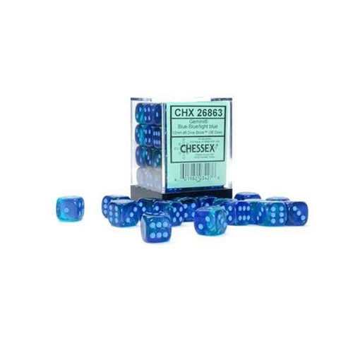 Gemini 12mm d6 Blue-Blue/light blue Luminary Dice Block(36 dice)