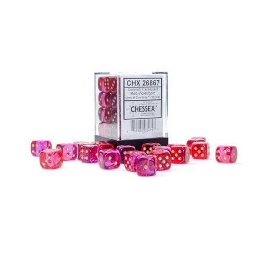 Gemini 12mm d6 Translucent Red-Violet/gold Dice Block (36 dice)