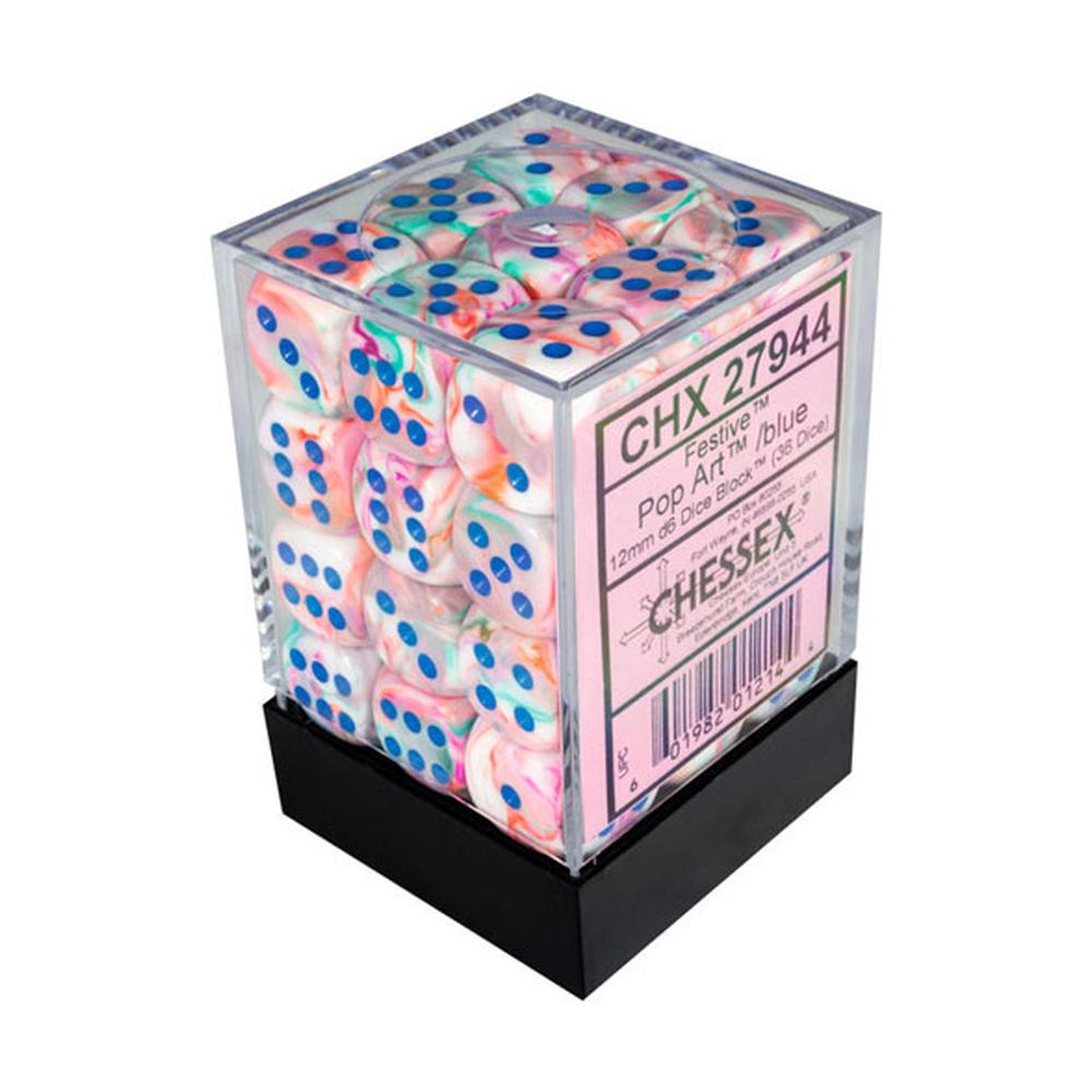 12mm d6 Dice Block: Festive Pop Art w/blue