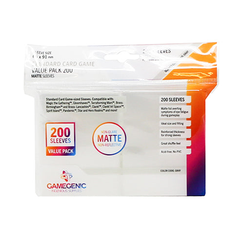 Gamegenic - Standard Card Game Value Pack Matte Sleeves (200) - Clear | Zatu Games Gamegenic - Standard Card Game Value Pack Matte Sleeves (200) - Clear | Zatu Games