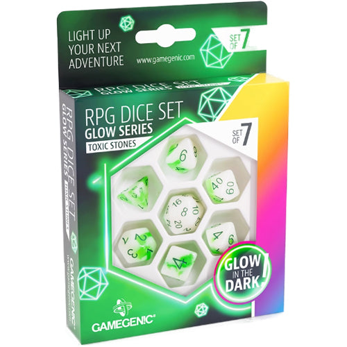 Unité Gamegenic Glow Series - Pierres de venin - Set de dés de JDR (7 Pcs) Vert