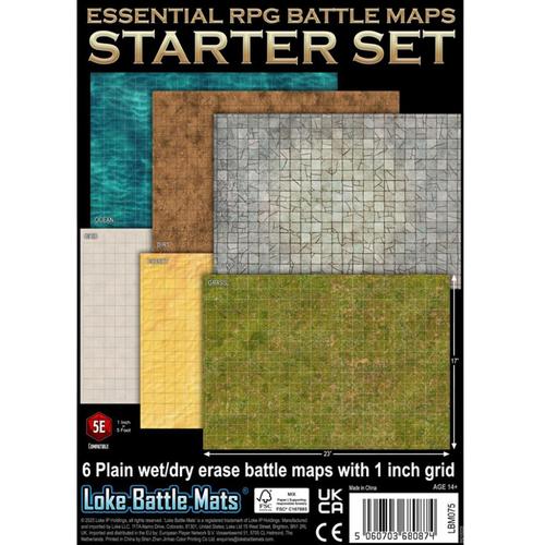 Essential RPG Battle Maps: Starter Set - 6 Plain Wet/Dry Erase Battle Maps with 1 inch grid