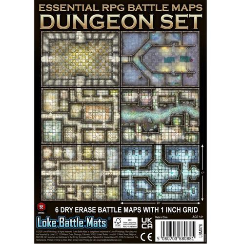 Essential RPG Battle Maps: Dungeon Set - 6 Wet/Dry Erase Battle Maps with 1 inch grid