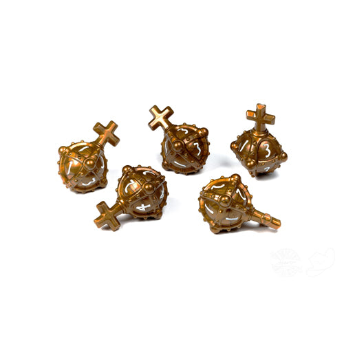PolyHero Dice: Cleric 5d4 Hallowed Hand Grenades Merciful Gold and White