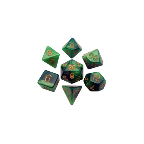 Fanroll - 10mm Mini Polyhedral Dice set - Green/Light Green w/ Gold Numbers
