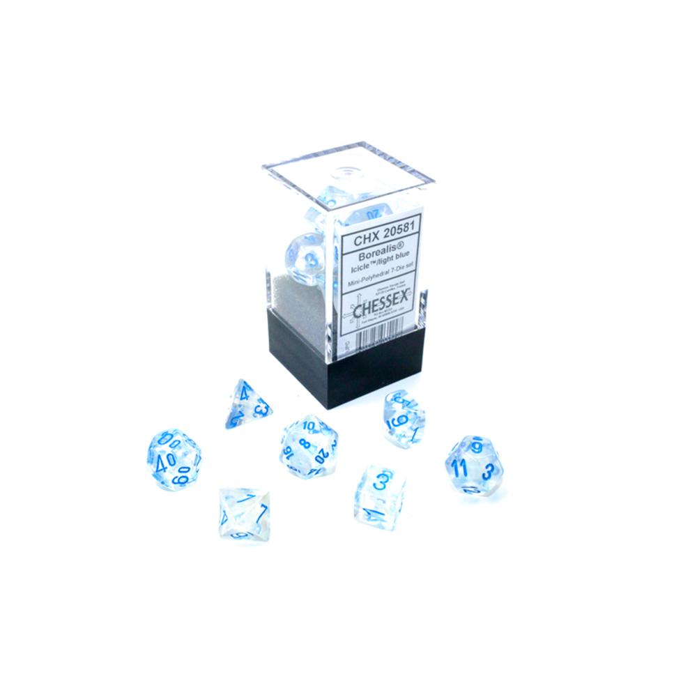 Chessex - Mini Borealis Polyhedral 7 Die Set - Luminary Icicle light Blue