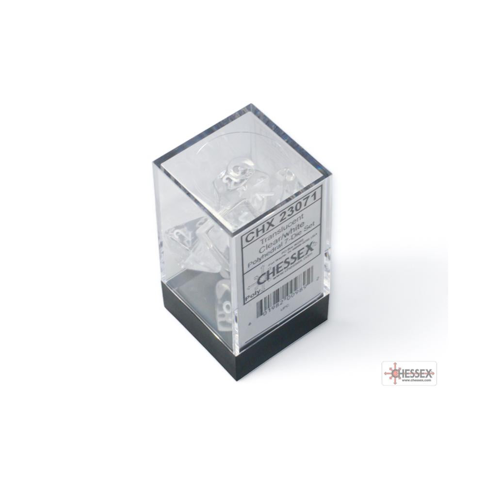 Chessex - Translucent Polyhedral 7 Dice Set - Clear & White