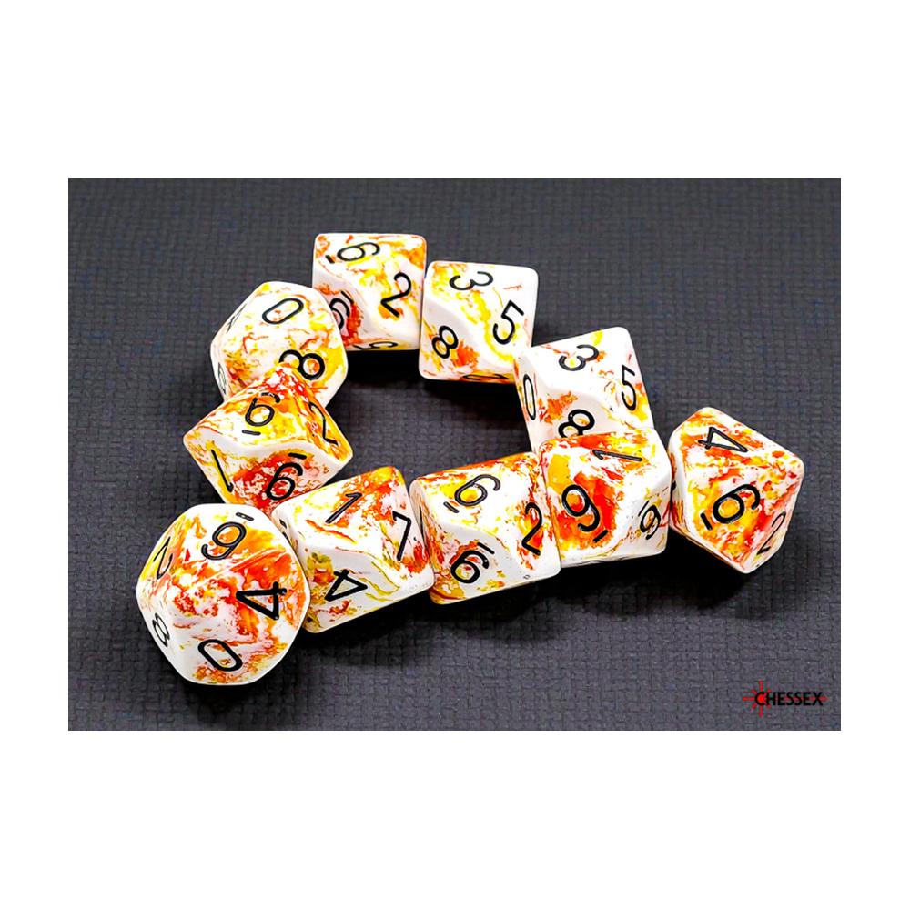 Chessex - Brush D10 10 Dice Set - Sunrise/Black