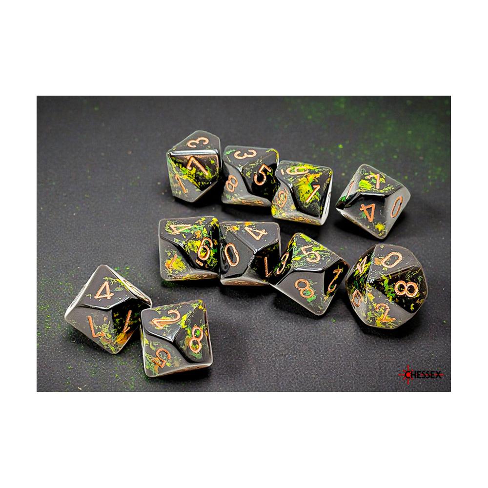 Chessex - Brush D10 10 Dice Set - Deep Forest and Gold