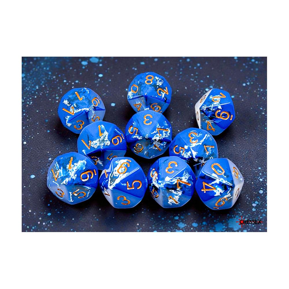 Chessex - Brush D10 10 Dice Set - Brush Wavebreak/ Gold